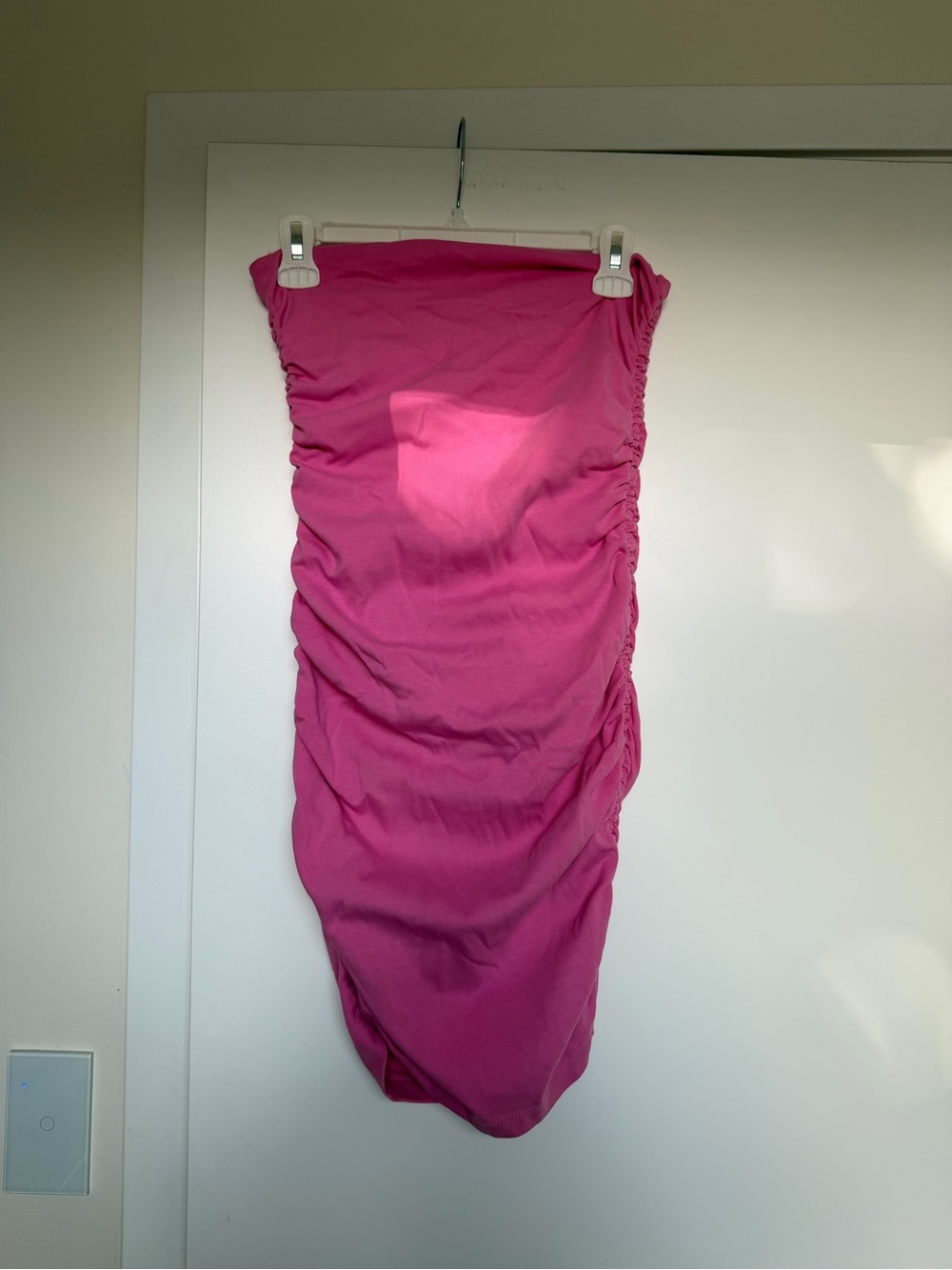 Ruched Strapless Bodycon Dress in Vibrant pink